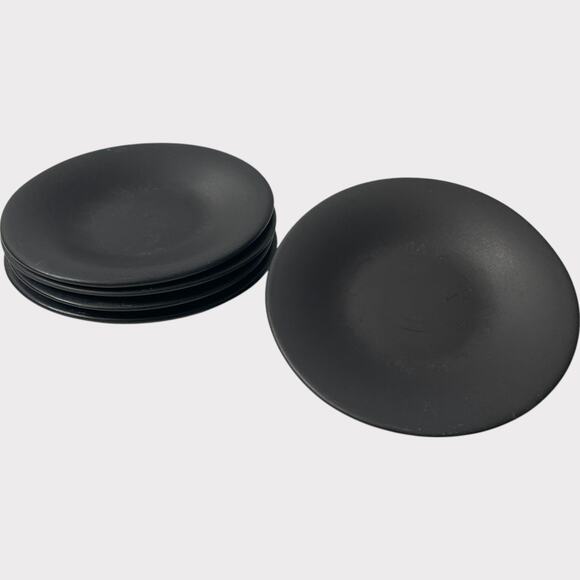 Pottery Barn Ellipse Saucer Dishes Set of 5 Black Made in Japan Stoneware 6"